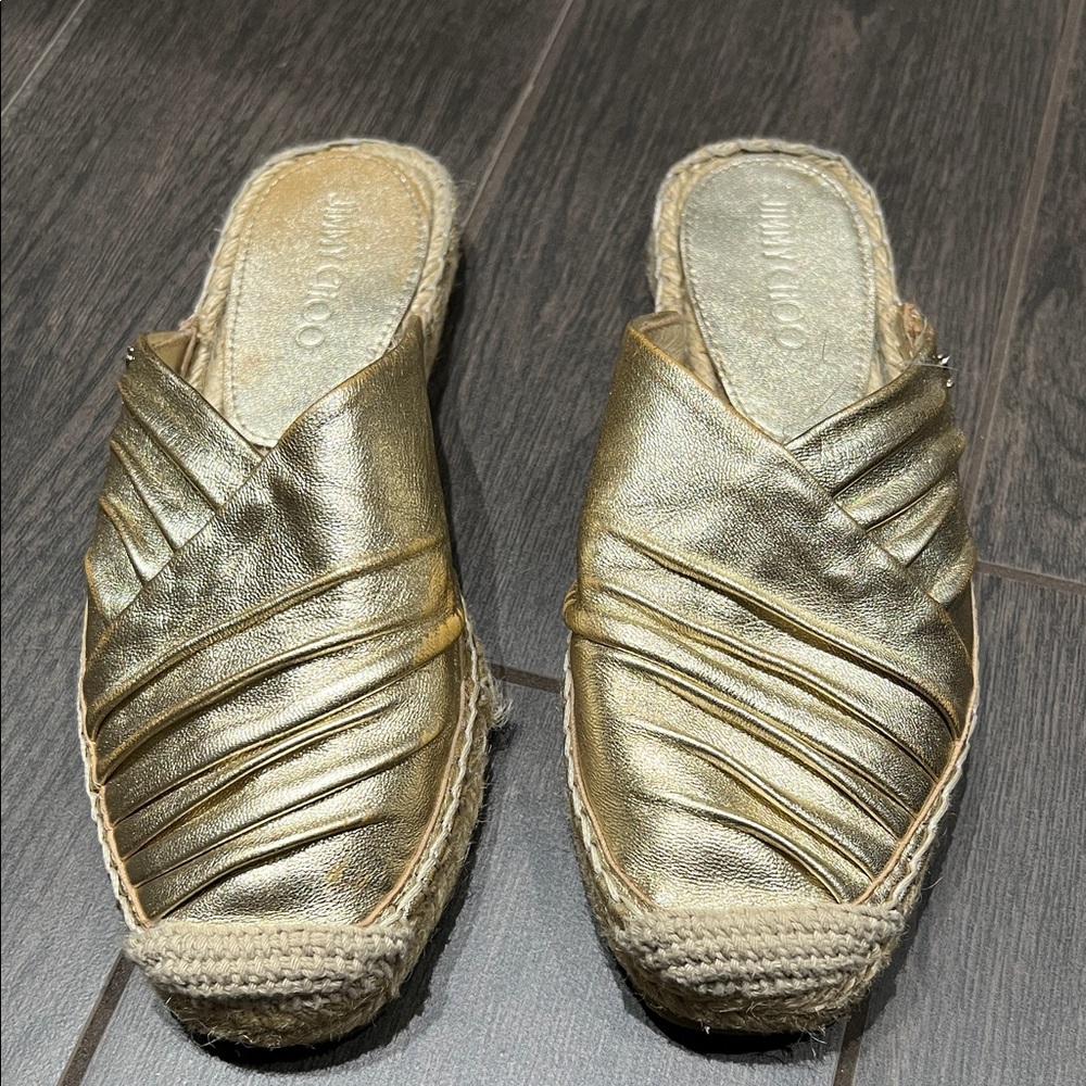 JIMMY CHOO Gold Espadrille Mule 37